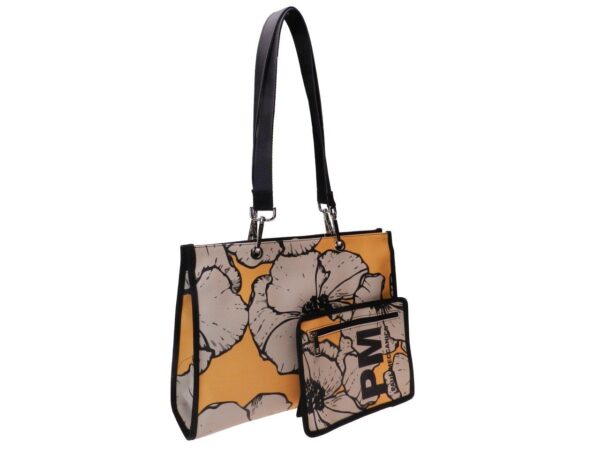 SHOPPER BAG BEIGE AND YELLOW COLOURS FLORAL FANTASY. PEPE MODEL MADE OF SOFT SYNTHETIC LEATHER. - Unique Pieces Paul Meccanico