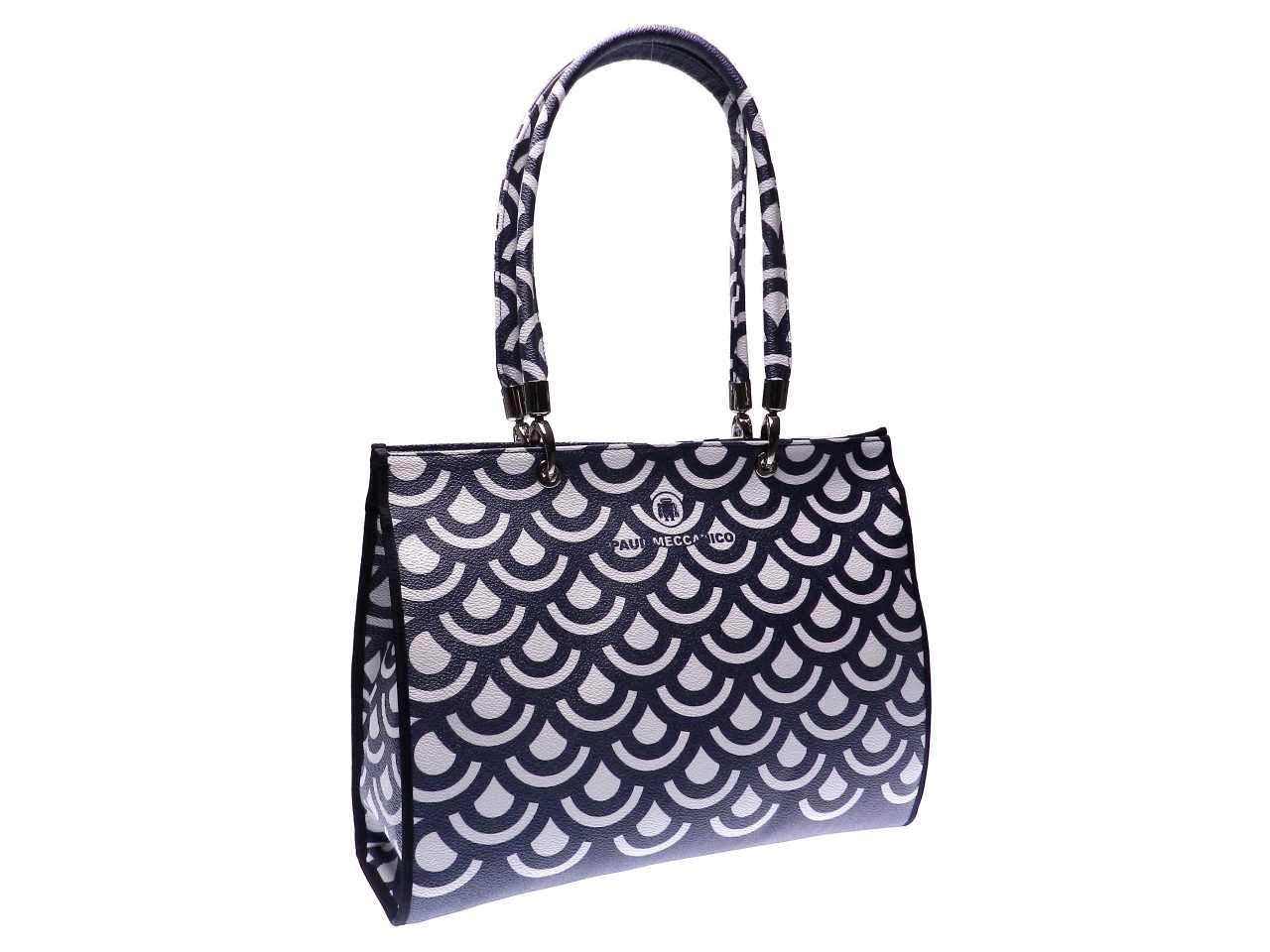 SHOPPER BAG BLACK AND BLUE COLOURS MADE OF HAMMERED FAUX LEATHER. PEPE MODEL GEOMETRIC FANTASY. - Unique Pieces Paul Meccanico