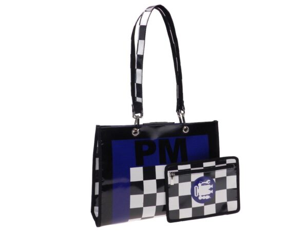 SHOPPER BAG BLACK AND BLUE COLOURS POP STYLE. PEPE MODEL MADE OF LORRY TARPAULIN. - Unique Pieces Paul Meccanico