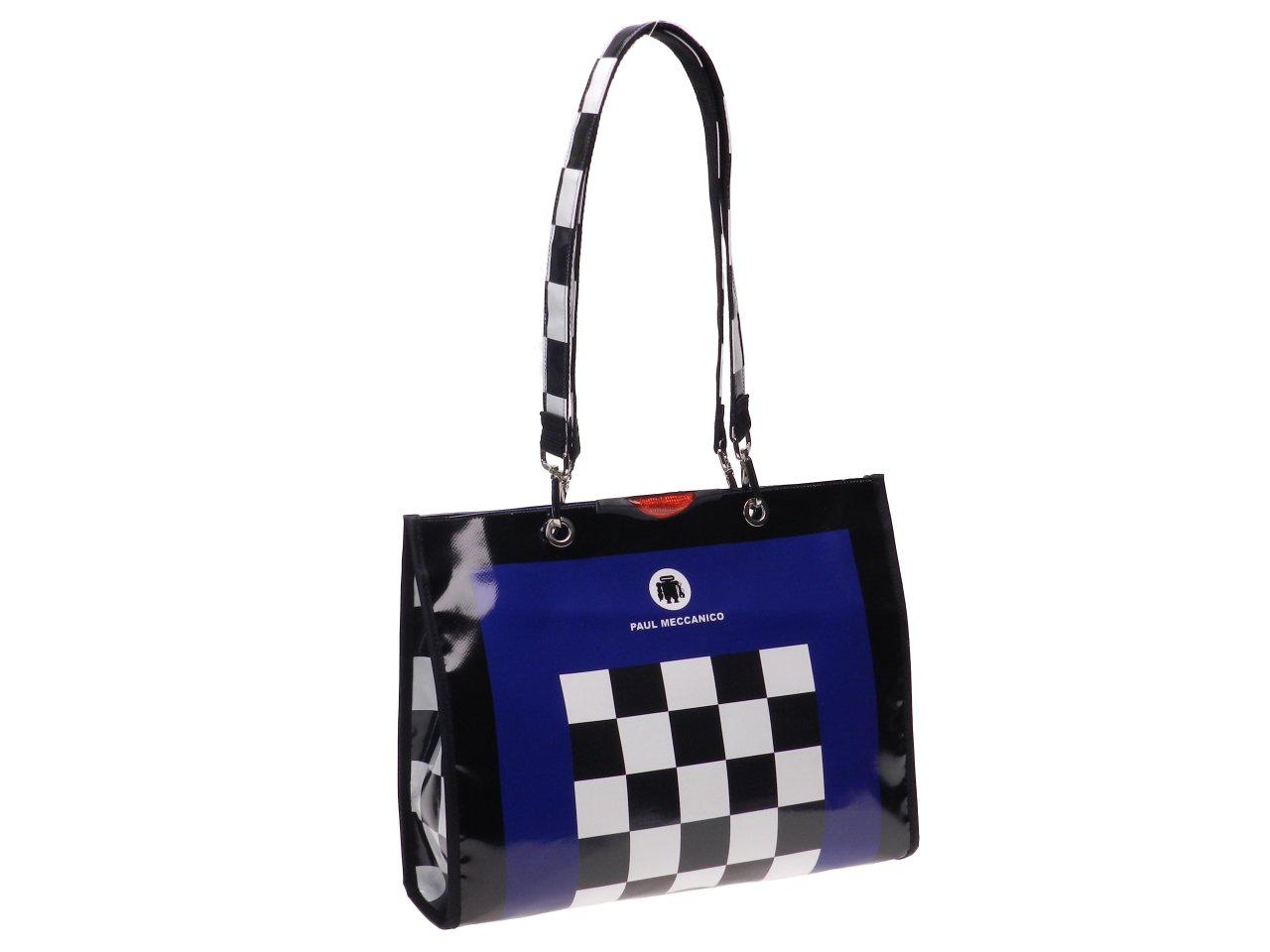 SHOPPER BAG BLACK AND BLUE COLOURS POP STYLE. PEPE MODEL MADE OF LORRY TARPAULIN. - Unique Pieces Paul Meccanico