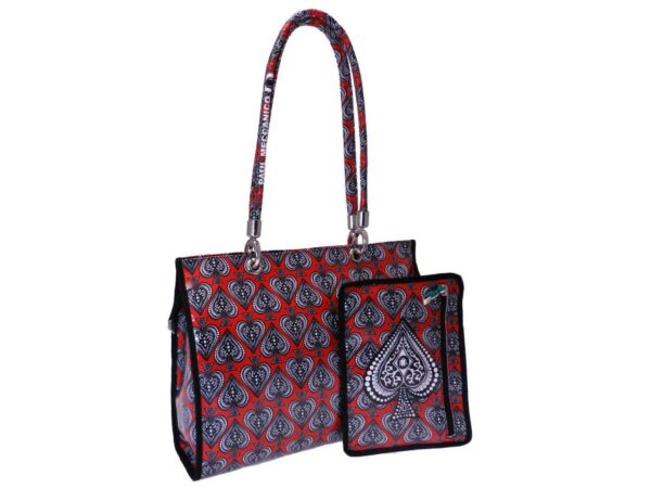 SHOPPER BAG BLACK AND RED COLOURS PATTERN POKER. PEPE MODEL MADE OF LORRY TARPAULIN. - Unique Pieces Paul Meccanico