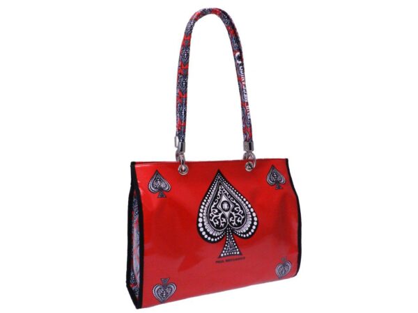 SHOPPER BAG BLACK AND RED COLOURS PATTERN POKER. PEPE MODEL MADE OF LORRY TARPAULIN. - Unique Pieces Paul Meccanico