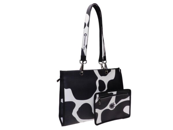 SHOPPER BAG BLACK AND WHITE COLOURS ANIMALIER FANTASY. PEPE MODEL MADE OF SOFT SYNTHETIC LEATHER. - Unique Pieces Paul Meccanico