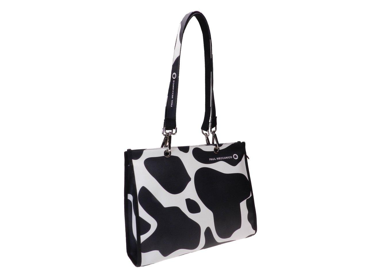 SHOPPER BAG BLACK AND WHITE COLOURS ANIMALIER FANTASY. PEPE MODEL MADE OF SOFT SYNTHETIC LEATHER. - Unique Pieces Paul Meccanico