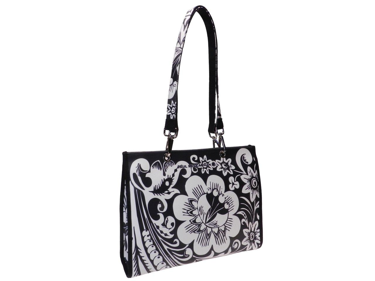 SHOPPER BAG BLACK AND WHITE COLOURS FLORAL FANTASY. PEPE MODEL MADE OF SOFT SYNTHETIC LEATHER. - Unique Pieces Paul Meccanico