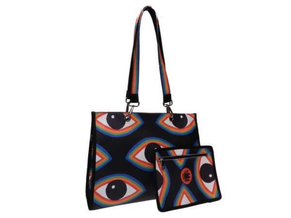 SHOPPER BAG BLACK COLOUR "EYES" FANTASY. PEPE MODEL MADE OF SOFT SYNTHETIC LEATHER. - Unique Pieces Paul Meccanico