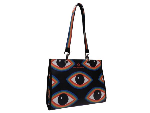 SHOPPER BAG BLACK COLOUR "EYES" FANTASY. PEPE MODEL MADE OF SOFT SYNTHETIC LEATHER. - Unique Pieces Paul Meccanico
