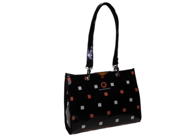 SHOPPER BAG BLACK COLOUR GEOMETRIC FANTASY. PEPE MODEL MADE OF LORRY TARPAULIN. - Unique Pieces Paul Meccanico