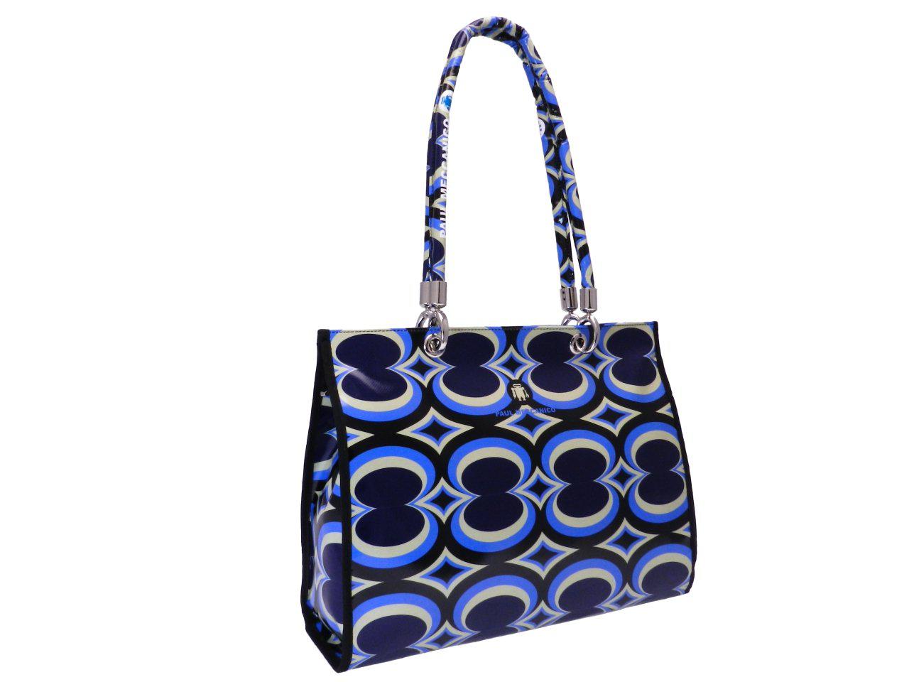 SHOPPER BAG BLUE COLOR ABSTRACT FANTASY. PEPE MODEL MADE OF LORRY TARPAULIN. - Unique Pieces Paul Meccanico