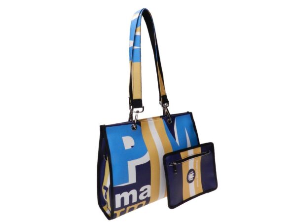 SHOPPER BAG BLUE COLOUR. PEPE MODEL MADE OF SOFT SYNTHETIC LEATHER. - Unique Pieces Paul Meccanico