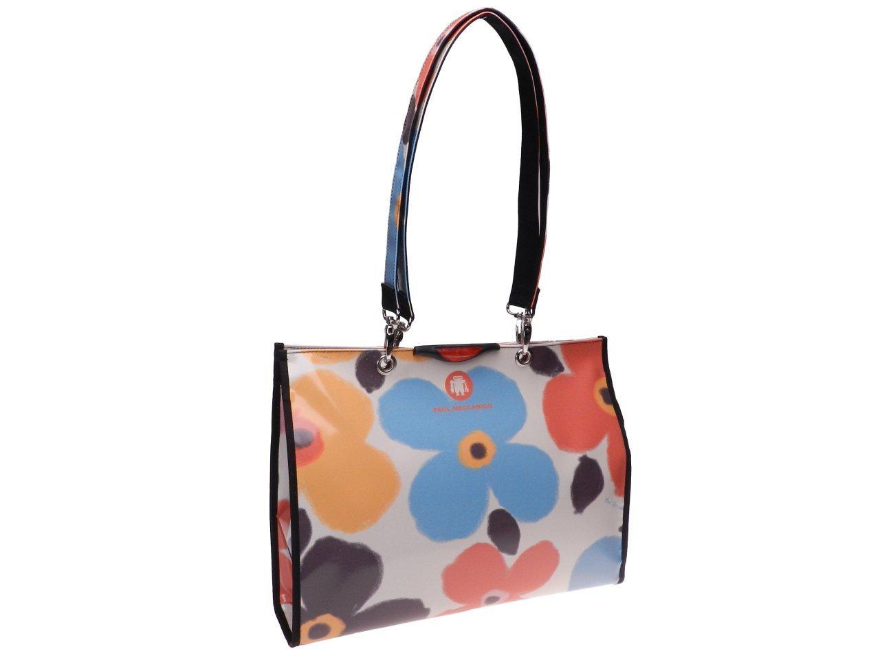 SHOPPER BAG FLORAL FANTASY WATERCOLOR EFFECT. PEPE MODEL MADE OF LORRY TARPAULIN. - Unique Pieces Paul Meccanico