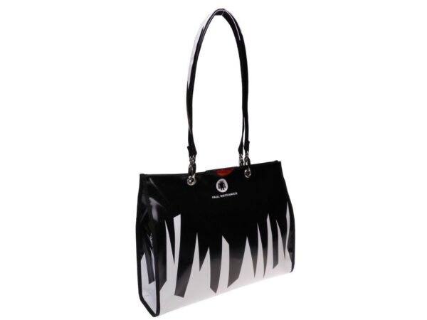 SHOPPER BAG MULTICOLOR BLACK AND WHITE COLOURS. PEPE MODEL MADE OF LORRY TARPAULIN. - Unique Pieces Paul Meccanico