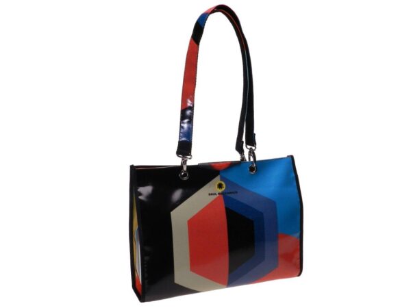 SHOPPER BAG MULTICOLOR GEOMETRIC FANTASY. PEPE MODEL MADE OF LORRY TARPAULIN. - Unique Pieces Paul Meccanico