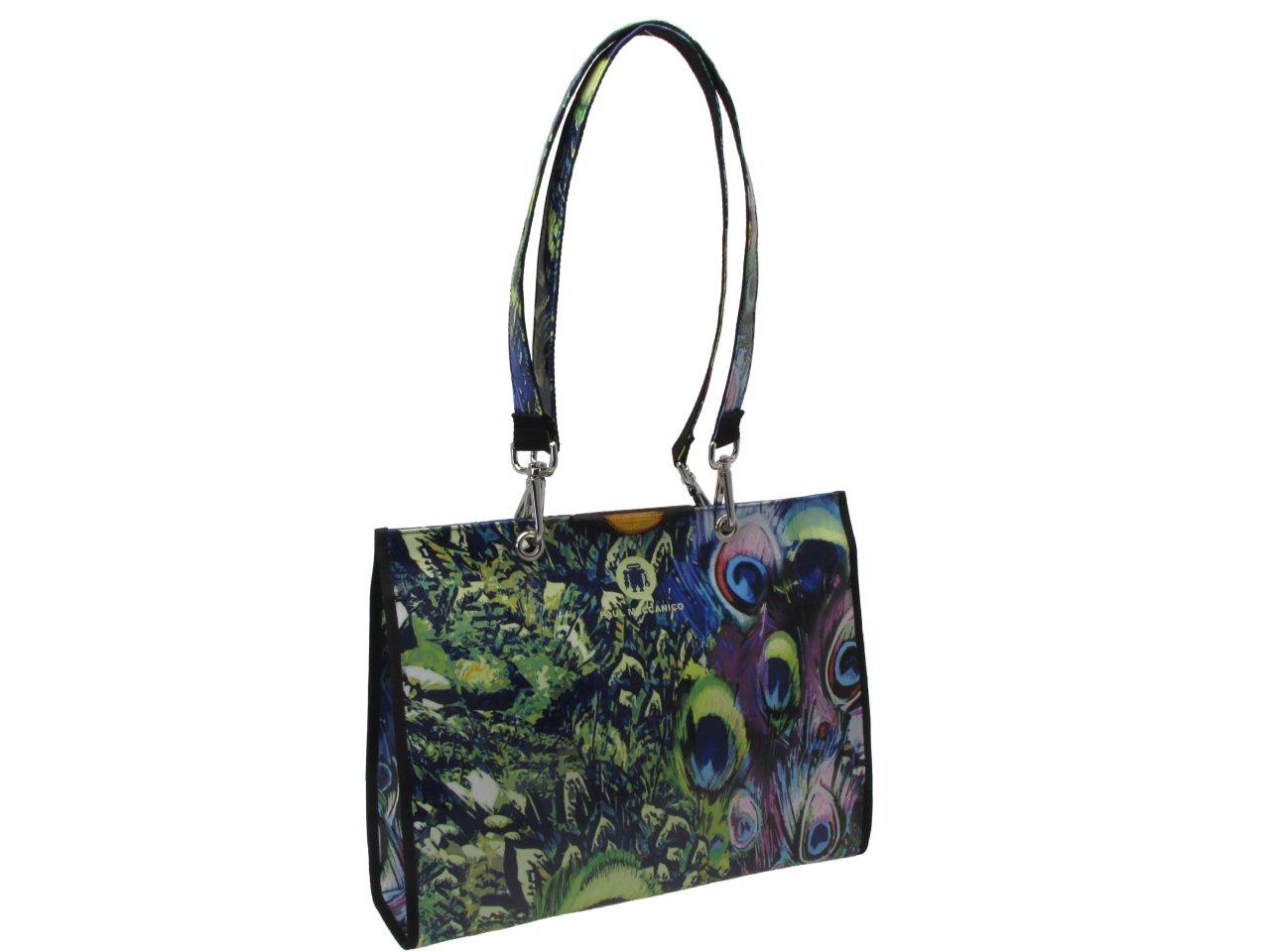 SHOPPER BAG MULTICOLOR "PEACOCK FEATHERS". PEPE MODEL MADE OF LORRY TARPAULIN. - Unique Pieces Paul Meccanico