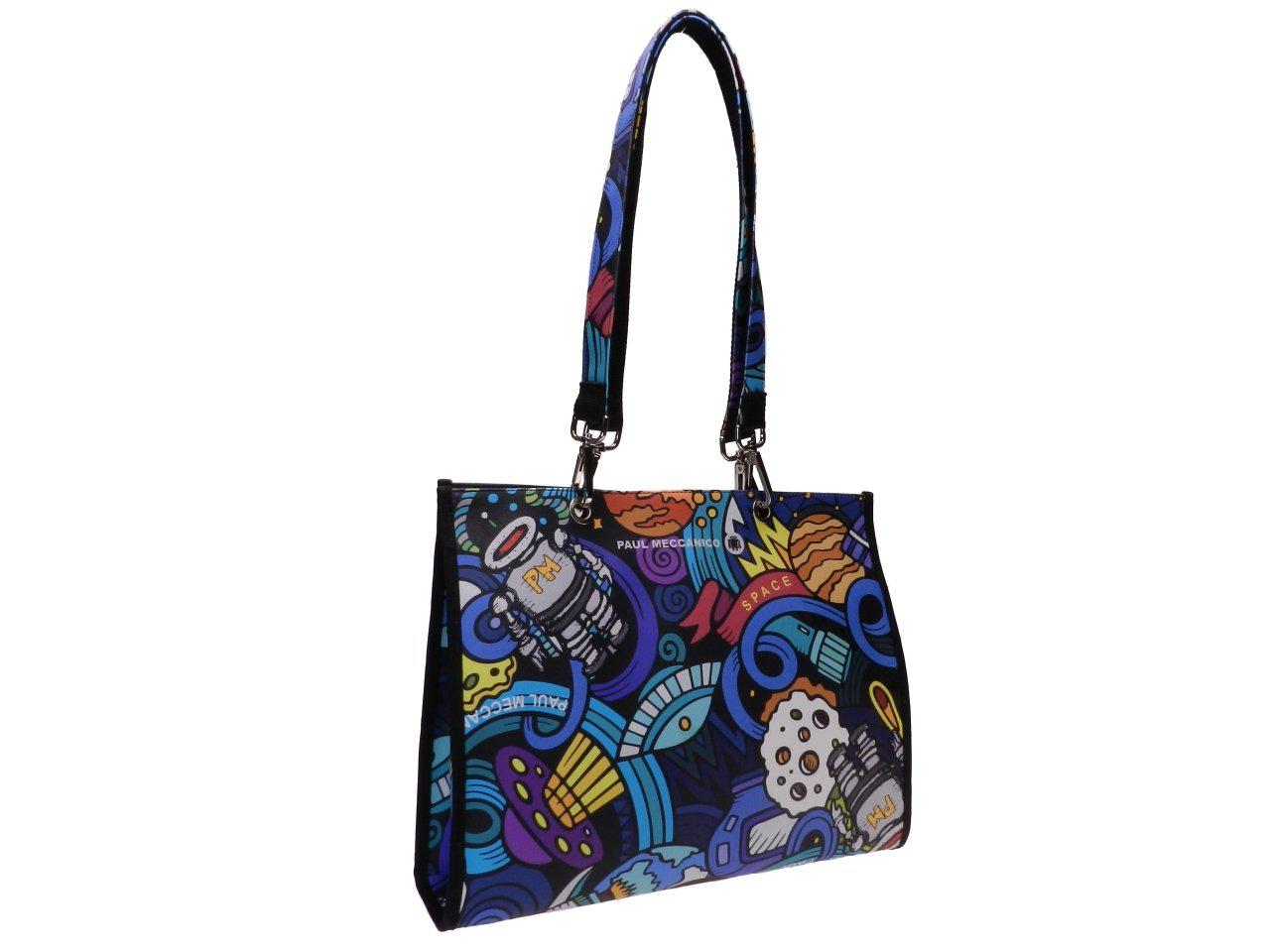 SHOPPER BAG MULTICOLOR "SPACE" FANTASY. PEPE MODEL MADE OF SOFT SYNTHETIC LEATHER. - Unique Pieces Paul Meccanico