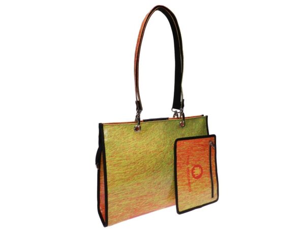 SHOPPER BAG ORANGE AND GREEN MELANGE. MODEL PEPE MADE OF LORRY TARPAULIN. - Unique Pieces Paul Meccanico