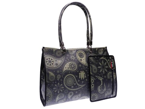 SHOPPER BAG PAISLEY FANTASY ANTHRACITE COLOR. PEPE MODEL MADE OF HAMMERED FAUX LEATHER. - Unique Pieces Paul Meccanico