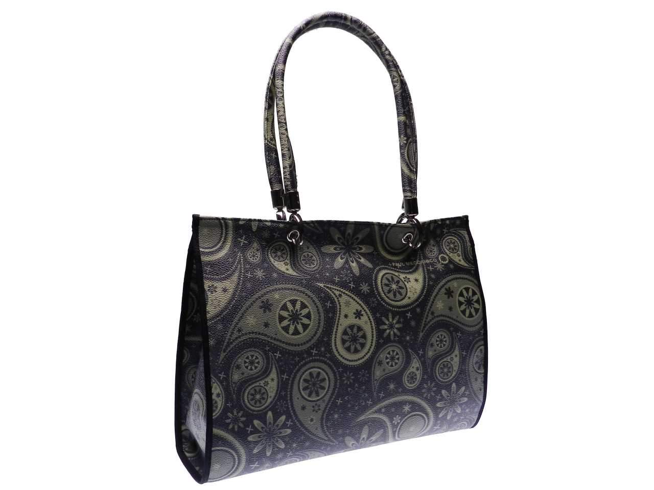 SHOPPER BAG PAISLEY FANTASY ANTHRACITE COLOR. PEPE MODEL MADE OF HAMMERED FAUX LEATHER. - Unique Pieces Paul Meccanico