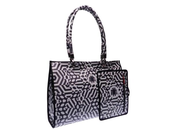 SHOPPER BAG PAUL MECCANICO BLACK & WHITE MADE OF HAMMERED FAUX LEATHER. PEPE MODEL DIGITAL FANTASY. - Unique Pieces Paul Meccanico