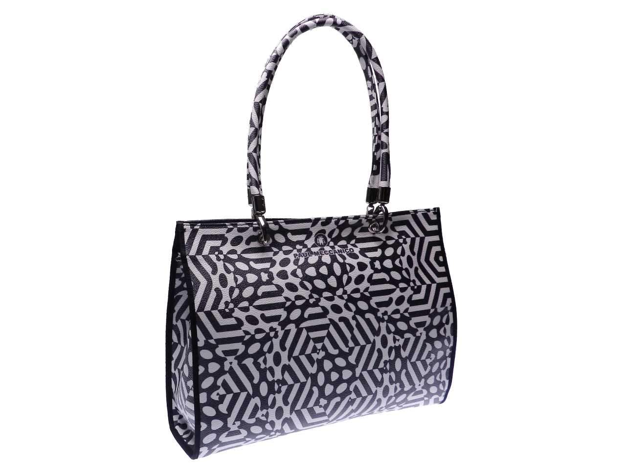 SHOPPER BAG PAUL MECCANICO BLACK & WHITE MADE OF HAMMERED FAUX LEATHER. PEPE MODEL DIGITAL FANTASY. - Unique Pieces Paul Meccanico