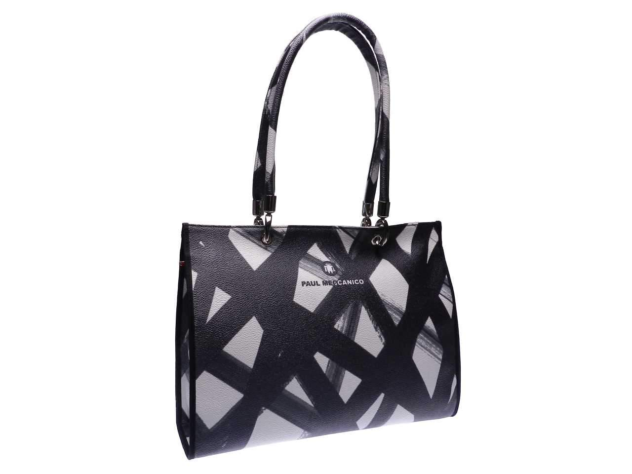 SHOPPER BAG PAUL MECCANICO MADE OF HAMMERED FAUX LEATHER. PEPE MODEL ABSTRACT FANTASY BLACK AND WHITE. - Unique Pieces Paul Meccanico