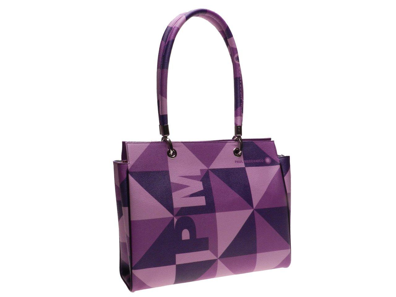 SHOPPER BAG PAUL MECCANICO MADE OF SYNTHETIC LEATHER. PEPE EVOLUTION MODEL GEOMETRIC FANTASY LILAC COLOUR. - Unique Pieces Paul Meccanico