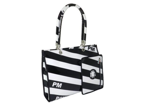 SHOPPER BAG PAUL MECCANICO. MODEL PEPE EVOLUTION BLACK & WHITE WITH STRIPED FANTASY. - Unique Pieces Paul Meccanico