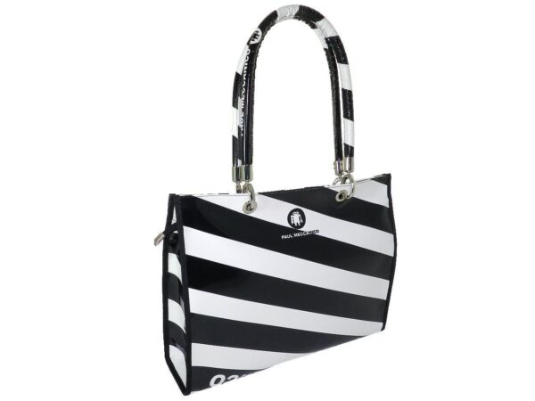SHOPPER BAG PAUL MECCANICO. MODEL PEPE EVOLUTION BLACK & WHITE WITH STRIPED FANTASY. - Unique Pieces Paul Meccanico
