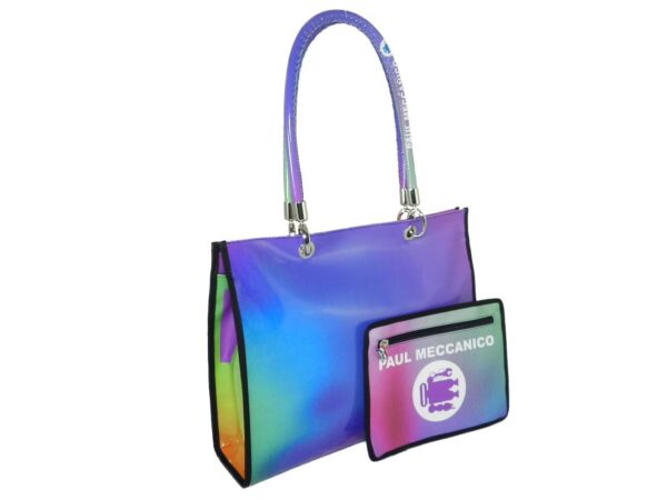 SHOPPER BAG PAUL MECCANICO. MODEL PEPE EVOLUTION GREEN, FUXIA AND VIOLET COLOURS WITH SHADED FANTASY. - Unique Pieces Paul Meccanico