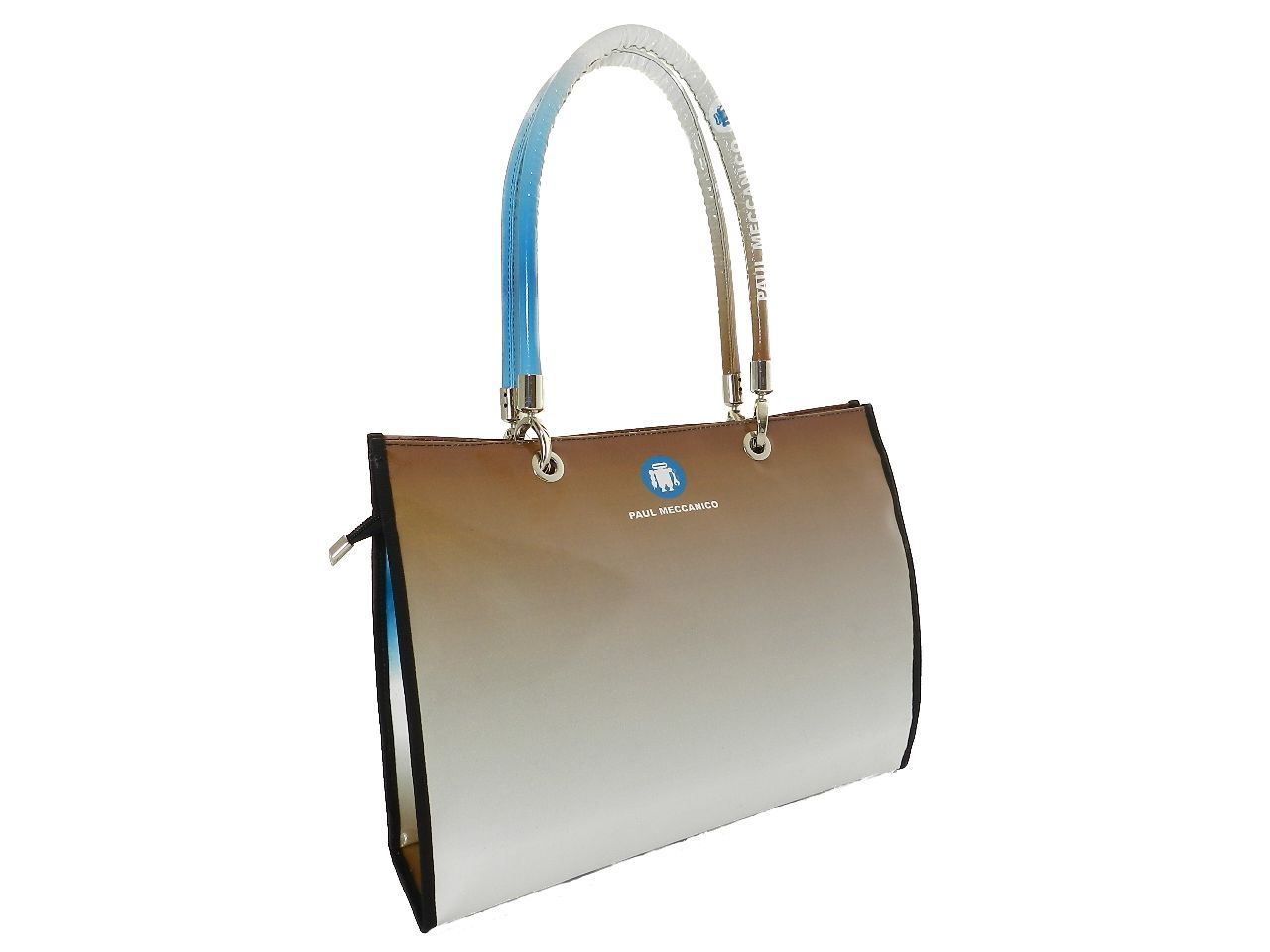 SHOPPER BAG PAUL MECCANICO. MODEL PEPE EVOLUTION LIGHT BLUE AND BROWN COLOURS WITH SHADED EFFECT. - Unique Pieces Paul Meccanico