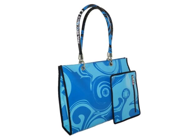 SHOPPER BAG PAUL MECCANICO. MODEL PEPE EVOLUTION LIGHT BLUE COLOR WITH WITH ACQUATIC FANTASY. - Unique Pieces Paul Meccanico