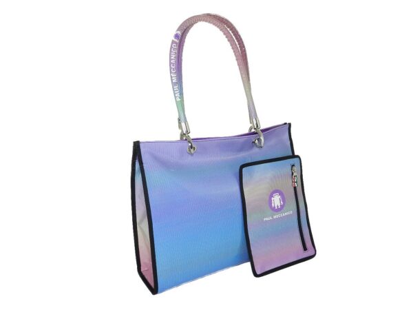 SHOPPER BAG PAUL MECCANICO. MODEL PEPE EVOLUTION LILAC, LIGHT BLUE AND GREEN COLOURS WITH SHADED EFFECT. - Unique Pieces Paul Meccanico