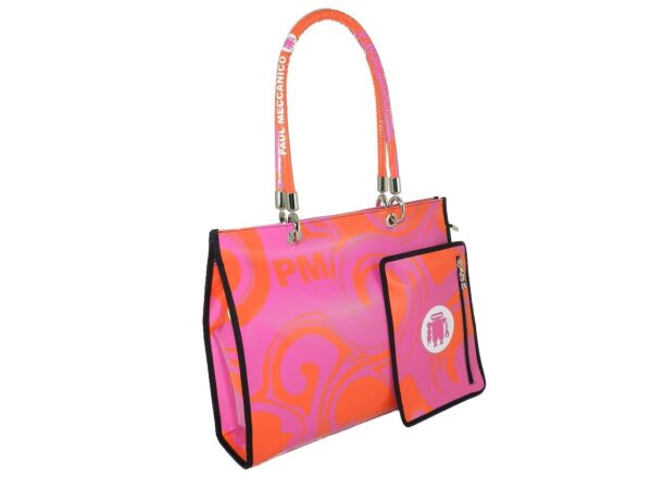 SHOPPER BAG PAUL MECCANICO. MODEL PEPE FUXIA AND ORANGE COLOURS WITH ABSTRACT FANTASY. - Unique Pieces Paul Meccanico
