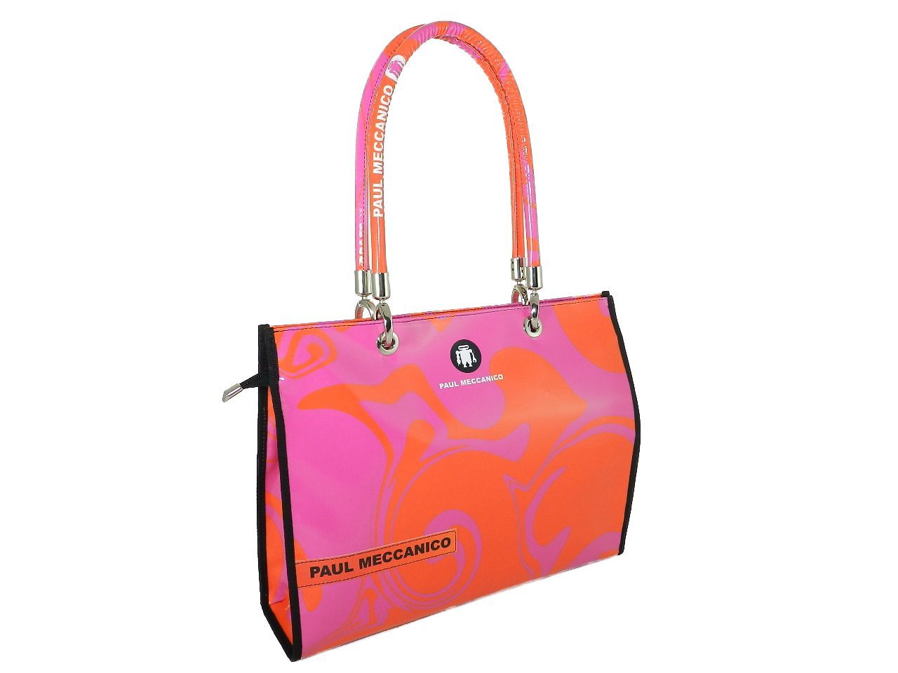 SHOPPER BAG PAUL MECCANICO. MODEL PEPE FUXIA AND ORANGE COLOURS WITH ABSTRACT FANTASY. - Unique Pieces Paul Meccanico