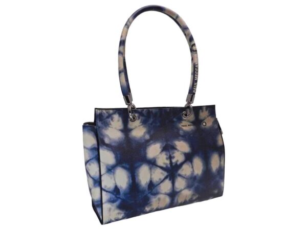 SHOPPER BAG PAUL MECCANICO TIE DYE FANTASY. PEPE MODEL BLUE AND OFF WHITE COLOURS MADE OF HAMMERED FAUX LEATHER. - Unique Pieces Paul Meccanico