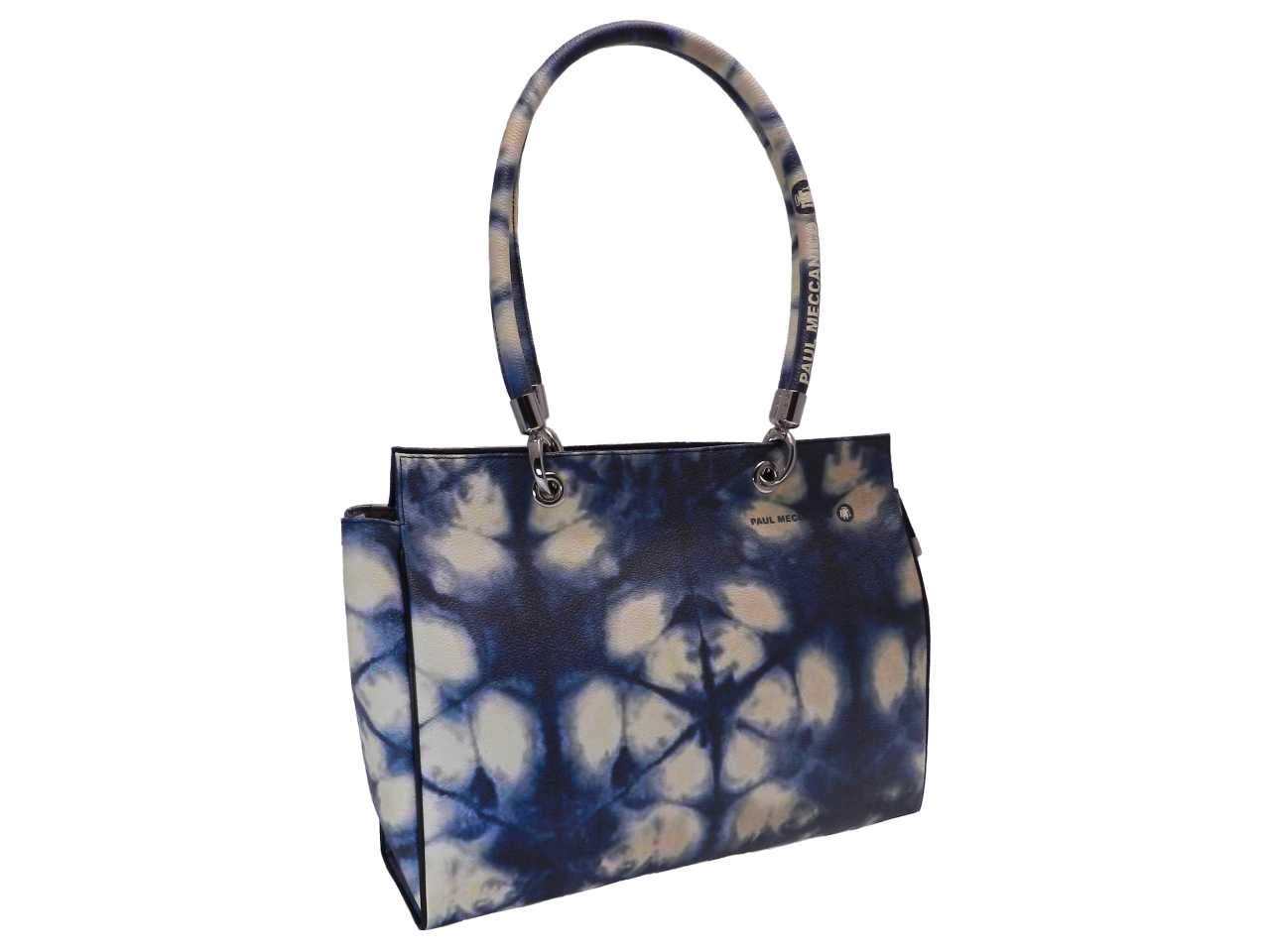 SHOPPER BAG PAUL MECCANICO TIE DYE FANTASY. PEPE MODEL BLUE AND OFF WHITE COLOURS MADE OF HAMMERED FAUX LEATHER. - Unique Pieces Paul Meccanico