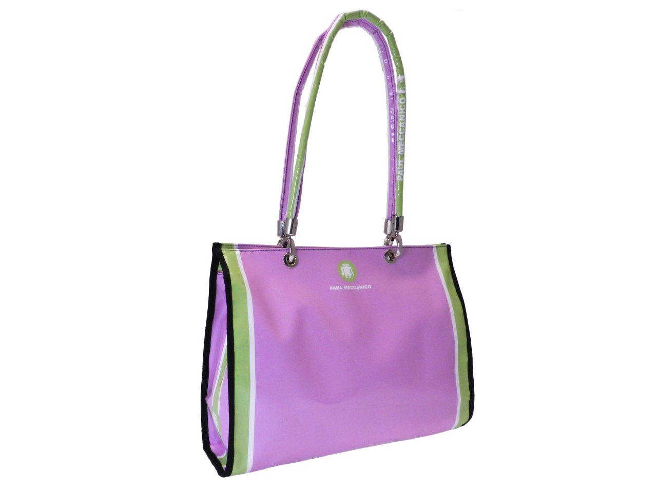 SHOPPER BAG PINK AND GREEN COLOURS. PEPE MODEL MADE OF LORRY TARPAULIN. - Unique Pieces Paul Meccanico
