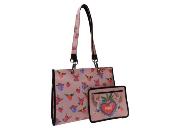 SHOPPER BAG PINK COLOUR WITH HEARTS PRINT. PEPE MODEL MADE OF SOFT SYNTHETIC LEATHER. - Unique Pieces Paul Meccanico