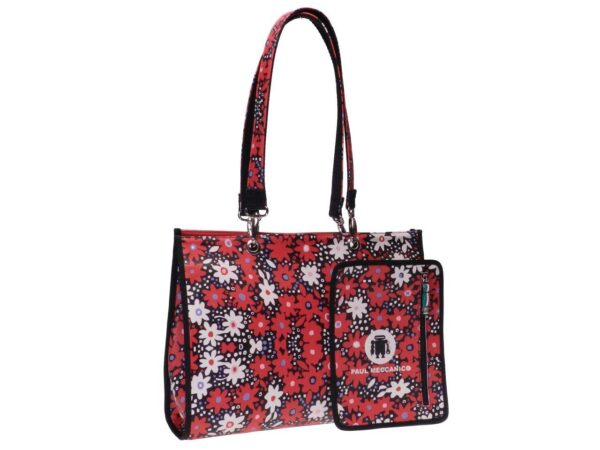SHOPPER BAG RED COLOUR FLORAL FANTASY. PEPE MODEL MADE OF CRUELTY FREE LEATHER. - Unique Pieces Paul Meccanico
