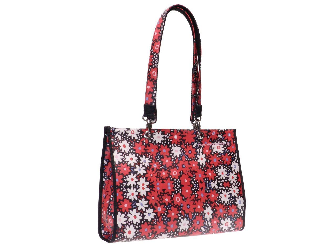 SHOPPER BAG RED COLOUR FLORAL FANTASY. PEPE MODEL MADE OF CRUELTY FREE LEATHER. - Unique Pieces Paul Meccanico