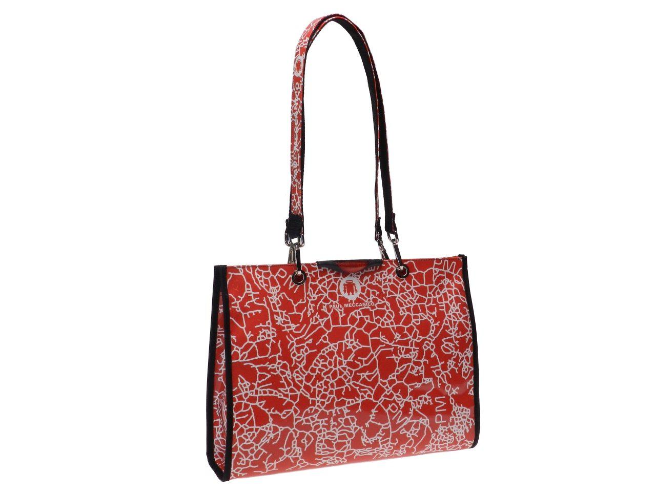 SHOPPER BAG RED COLOUR LINES PATTERN. PEPE MODEL MADE OF LORRY TARPAULIN. - Unique Pieces Paul Meccanico