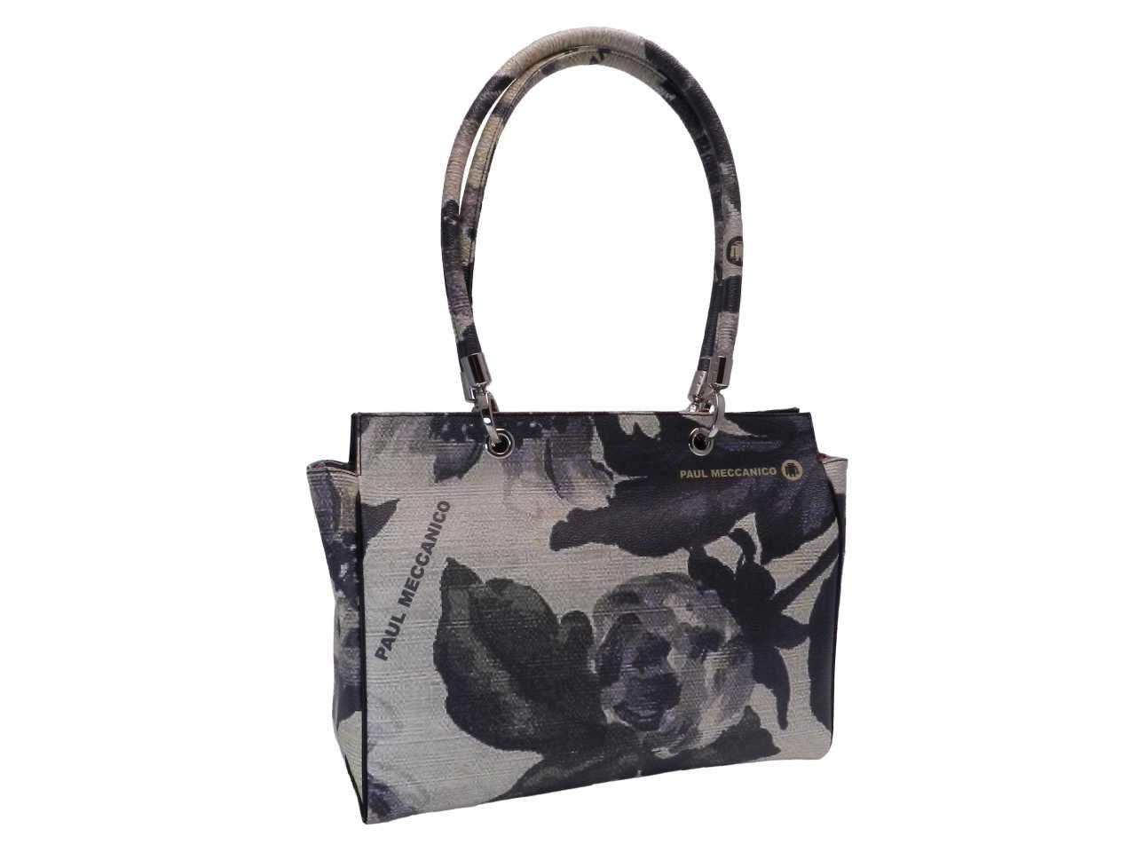 SHOPPER BAG ROPE EFFECT BLACK AND ECRU' COLOR. PEPE MODEL FLORAL FANTASY MADE OF HAMMERED FAUX LEATHER. - Unique Pieces Paul Meccanico