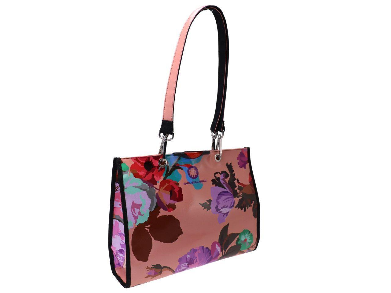 SHOPPER SALMON WITH FLORAL FANTASY. MODEL PEPE MADE OF LORRY TARPAULIN. - Unique Pieces Paul Meccanico