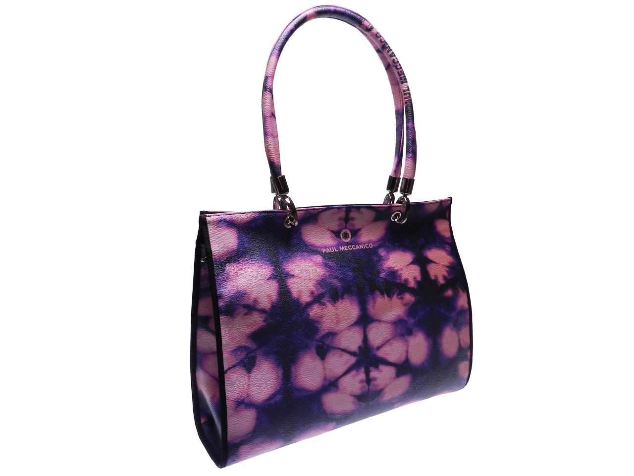 SHOPPER BAG TIE DYE FANTASY MADE OF HAMMERED FAUX LEATHER. PEPE MODEL VIOLET AND PINK COLOURS. - Unique Pieces Paul Meccanico