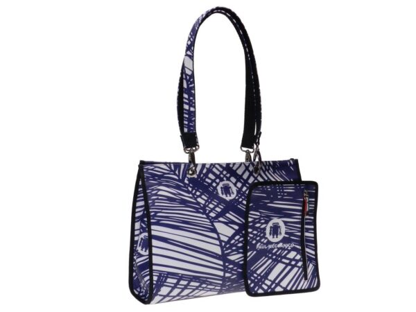 SHOPPER BAG WHITE AND BLUE COLOURS WEAVE PATTERN. PEPE MODEL MADE OF CRUELTY FREE LEATHER. - Unique Pieces Paul Meccanico