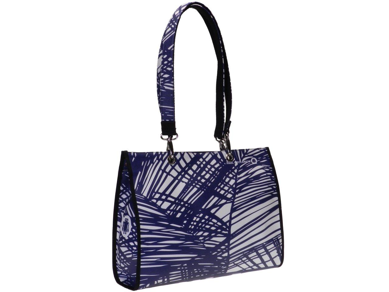 SHOPPER BAG WHITE AND BLUE COLOURS WEAVE PATTERN. PEPE MODEL MADE OF CRUELTY FREE LEATHER. - Unique Pieces Paul Meccanico