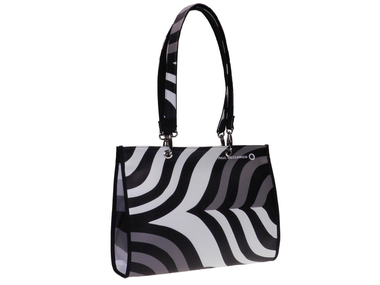 SHOPPER BAG WHITE, BLACK AND GREY COLOURS. PEPE MODEL MADE OF CRUELTY FREE LEATHER. - Unique Pieces Paul Meccanico