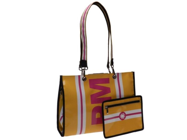 SHOPPER BAG YELLOW COLOUR WITH RACER FANTASY. PEPE MODEL MADE OF LORRY TARPAULIN. - Unique Pieces Paul Meccanico