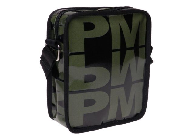 SHOULDER BAG BLACK AND DARK GREEN COLOURS. STRATOS MODEL MADE OF LORRY TARPAULIN. - Limited Edition Paul Meccanico