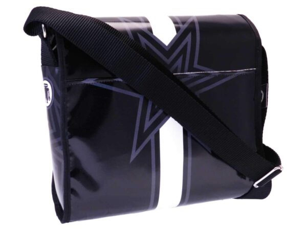 SHOULDER BAG BLACK AND WHITE COLOURS. BREAK MODEL MADE OF LORRY TARPAULIN. - Unique Pieces Paul Meccanico